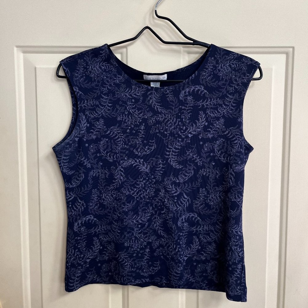 Blue Floral Patterned Cropped Tank